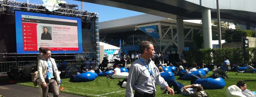 Business professionals in beanbag chairs – Dreamforce Plaza